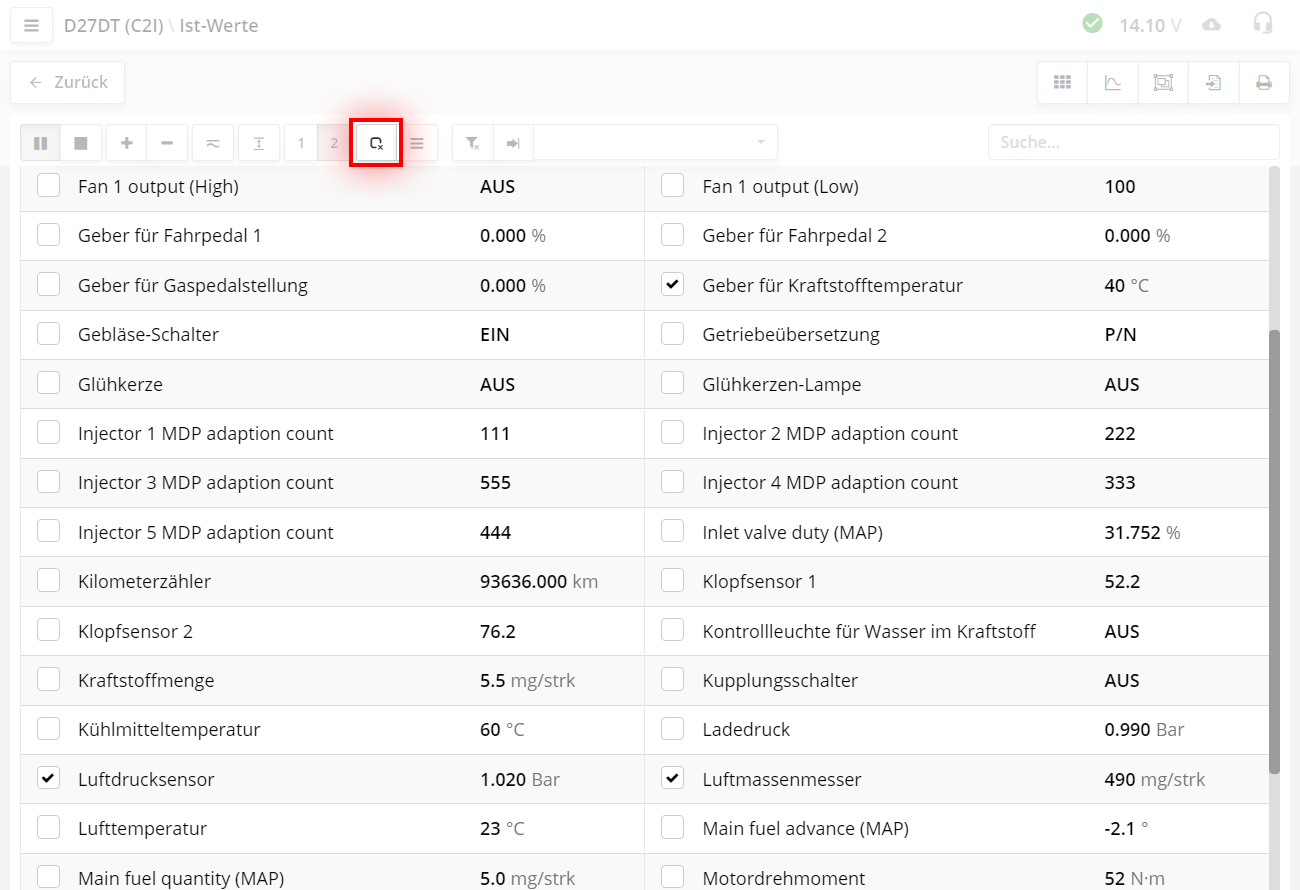 Alle Parameter abwählen