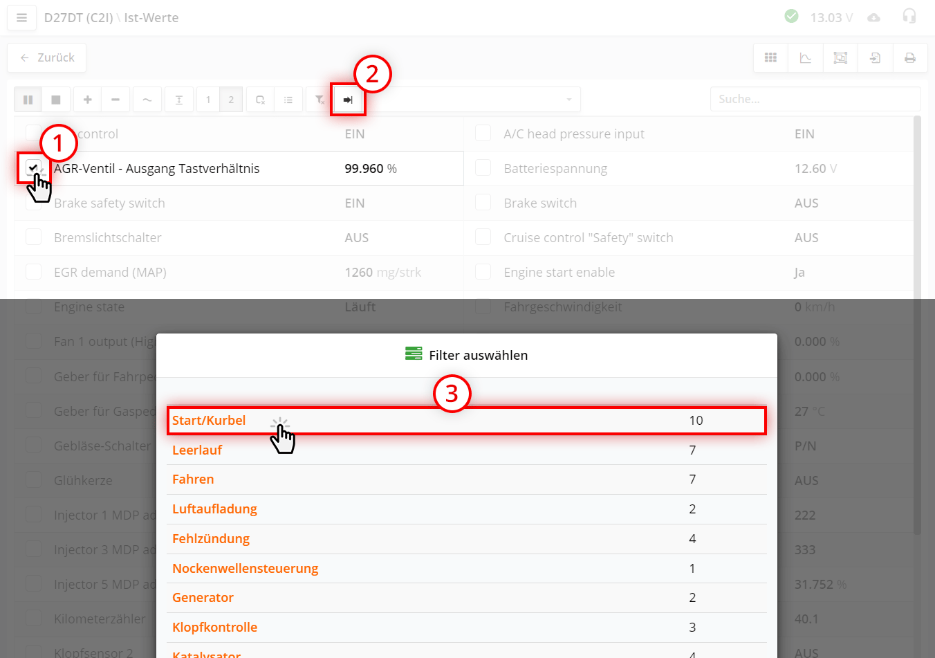Parameter im Datenstrom-Fenster hinzufügen